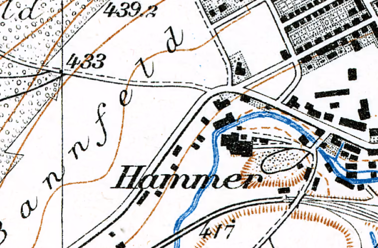 Landeskarte 1930, Ausschnitt um Solothurnerstrasse 151/153, Olten. Der Ring markiert die Lage des Gebäudes.