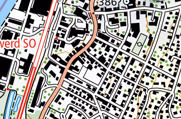 Landeskarte 2021, Ausschnitt um Bäckerstrasse 2, Schönenwerd. Der Ring markiert die Lage des Gebäudes.